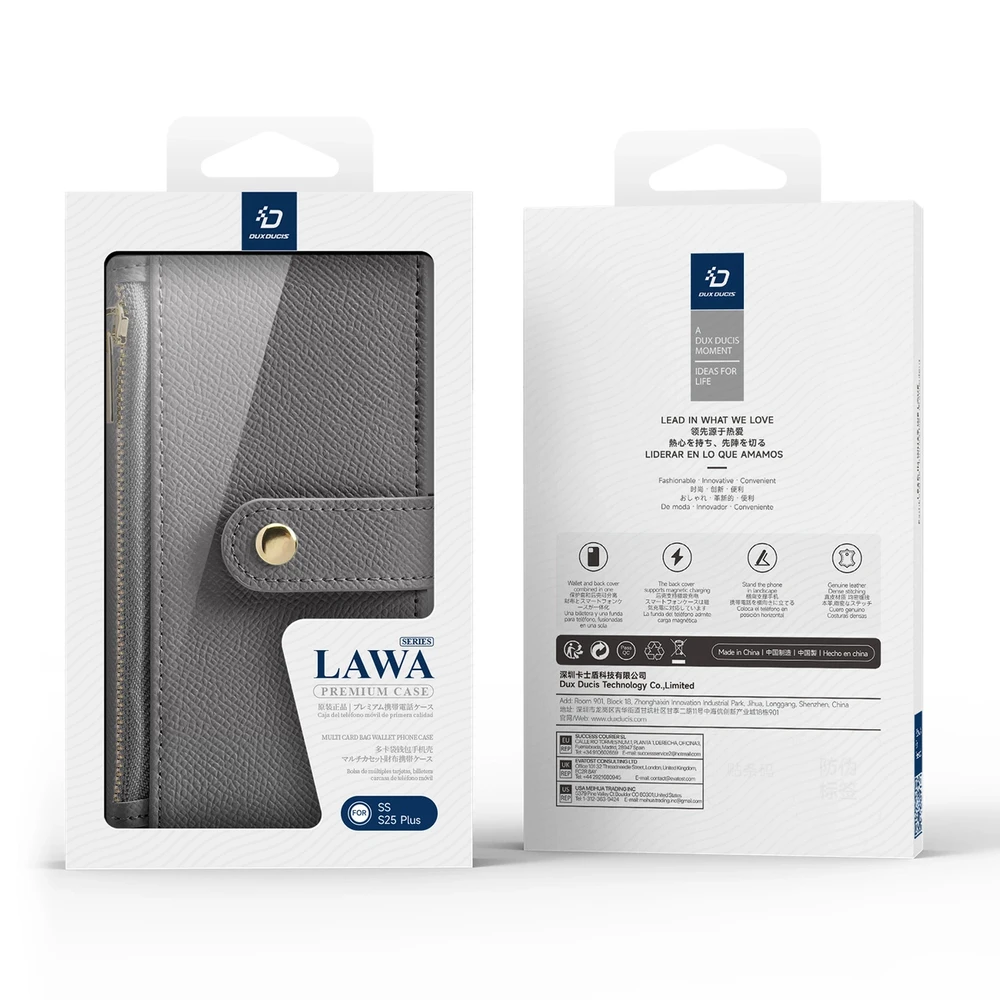Dux Ducis Lawa Leather Samsung Galaxy S25 Plus with Detachable Magnetic Wallet – dėklas telefonui pilkos spalvos