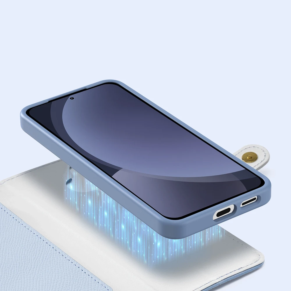 Dux Ducis Lawa Leather Samsung Galaxy S25 Plus with Detachable Magnetic Wallet – dėklas telefonui mėlynos spalvos