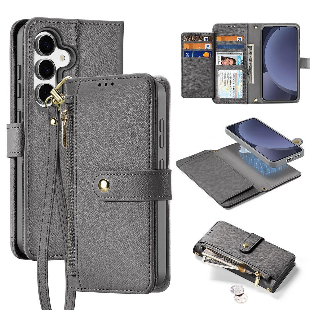 Dux Ducis Lawa Leather Samsung Galaxy S25 Plus with Detachable Magnetic Wallet – dėklas telefonui pilkos spalvos