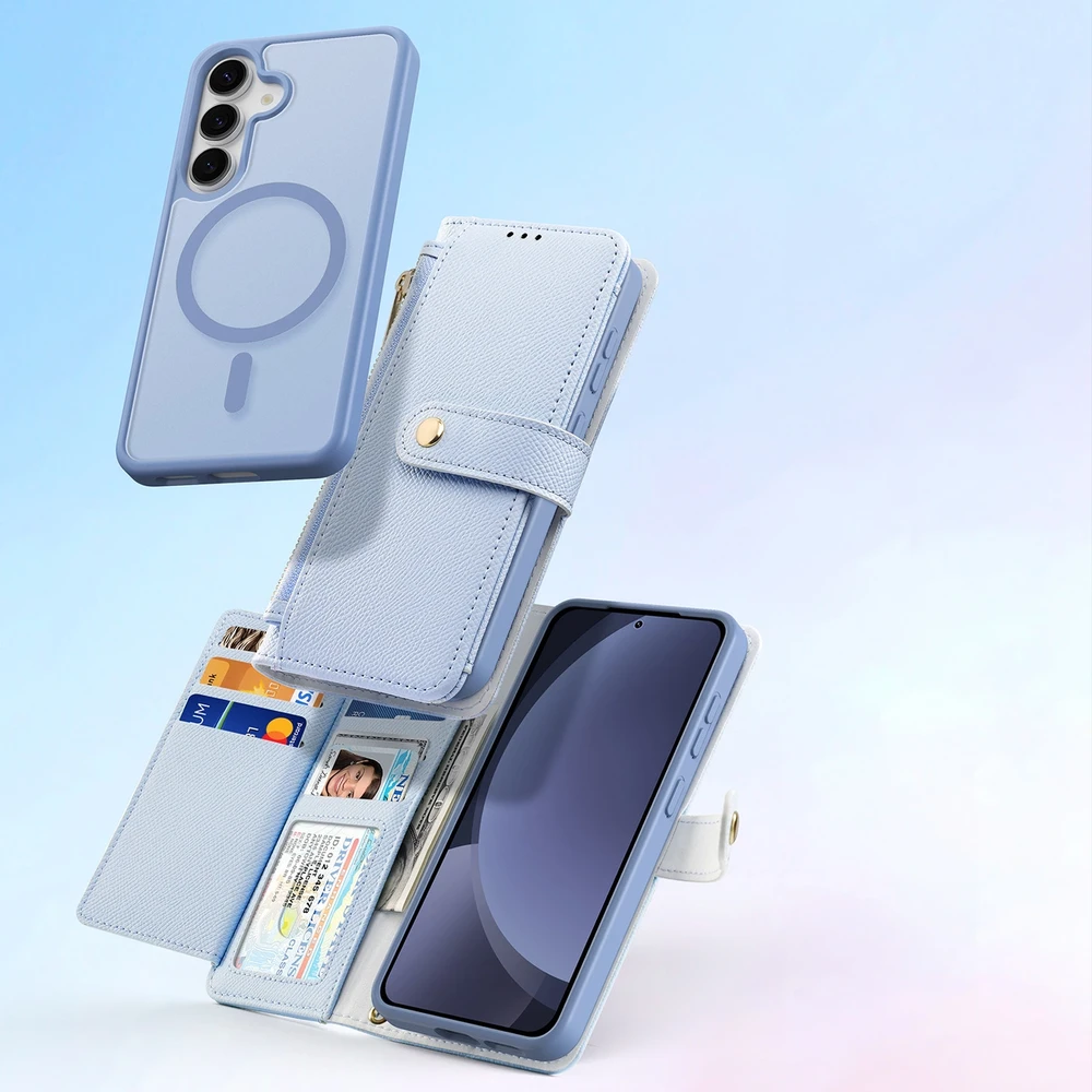 Dux Ducis Lawa Leather Samsung Galaxy S25 Plus with Detachable Magnetic Wallet – dėklas telefonui mėlynos spalvos