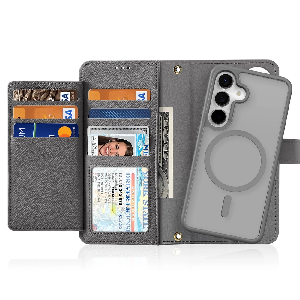 Dux Ducis Lawa Leather Samsung Galaxy S25 Plus with Detachable Magnetic Wallet – dėklas telefonui pilkos spalvos