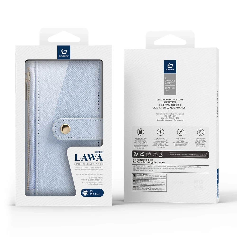 Dux Ducis Lawa Leather Samsung Galaxy S25 Plus with Detachable Magnetic Wallet – dėklas telefonui mėlynos spalvos