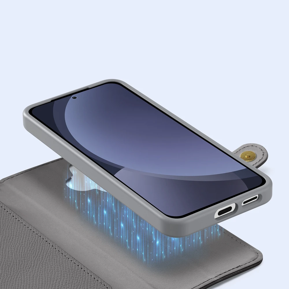 Dux Ducis Lawa Leather Samsung Galaxy S25 Plus with Detachable Magnetic Wallet – dėklas telefonui pilkos spalvos