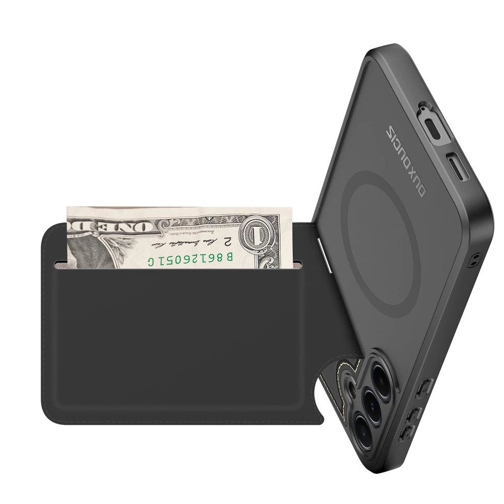 Dux Ducis Rafi II Samsung Galaxy S25 su stoveliu and Wallet – dėklas telefonui juodos spalvos