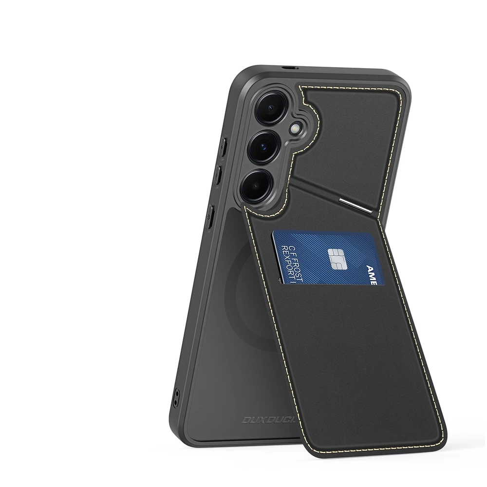 Dux Ducis Rafi II Samsung Galaxy S25 su stoveliu and Wallet – dėklas telefonui juodos spalvos