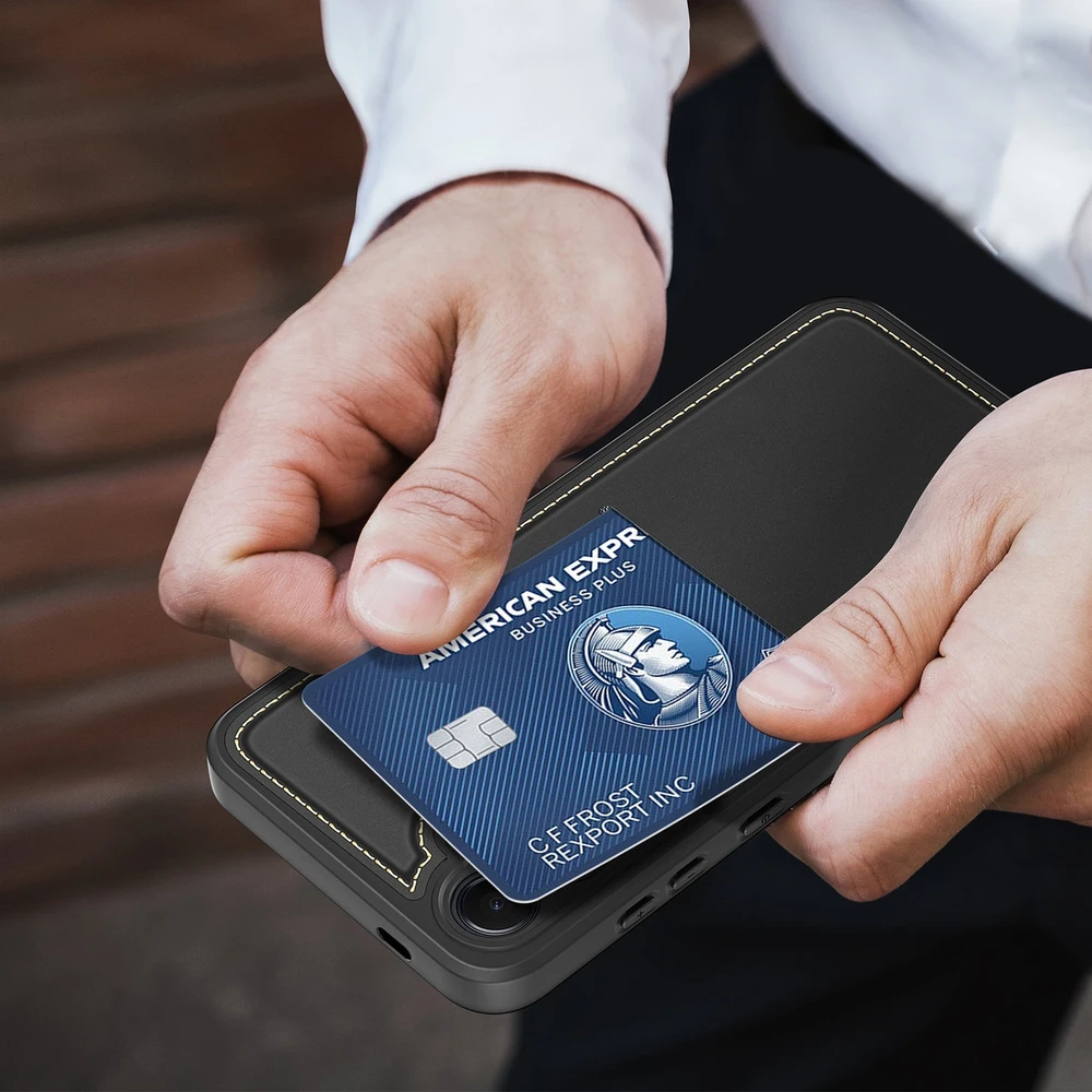 Dux Ducis Rafi II Samsung Galaxy S25 su stoveliu and Wallet – dėklas telefonui juodos spalvos