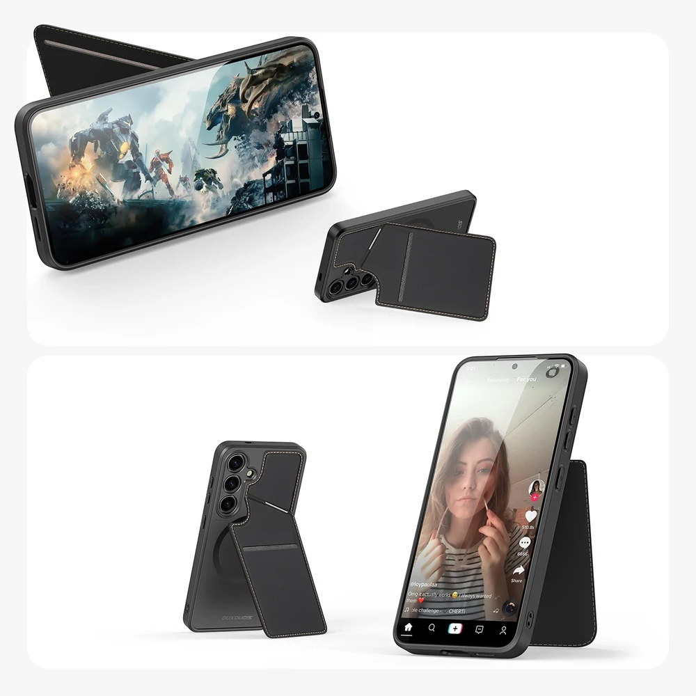 Dux Ducis dėklas RAFI II MAG su stoveliu suderinamas su MagSafe skirtas Samsung Galaxy S24 juodos spalvos