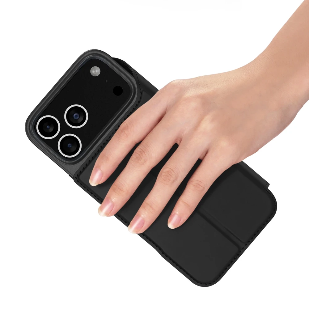 Dux Ducis Skin Pro dėklas skirtas Apple iPhone 17 Pro Max su Flip and Card Slot – juodos spalvos