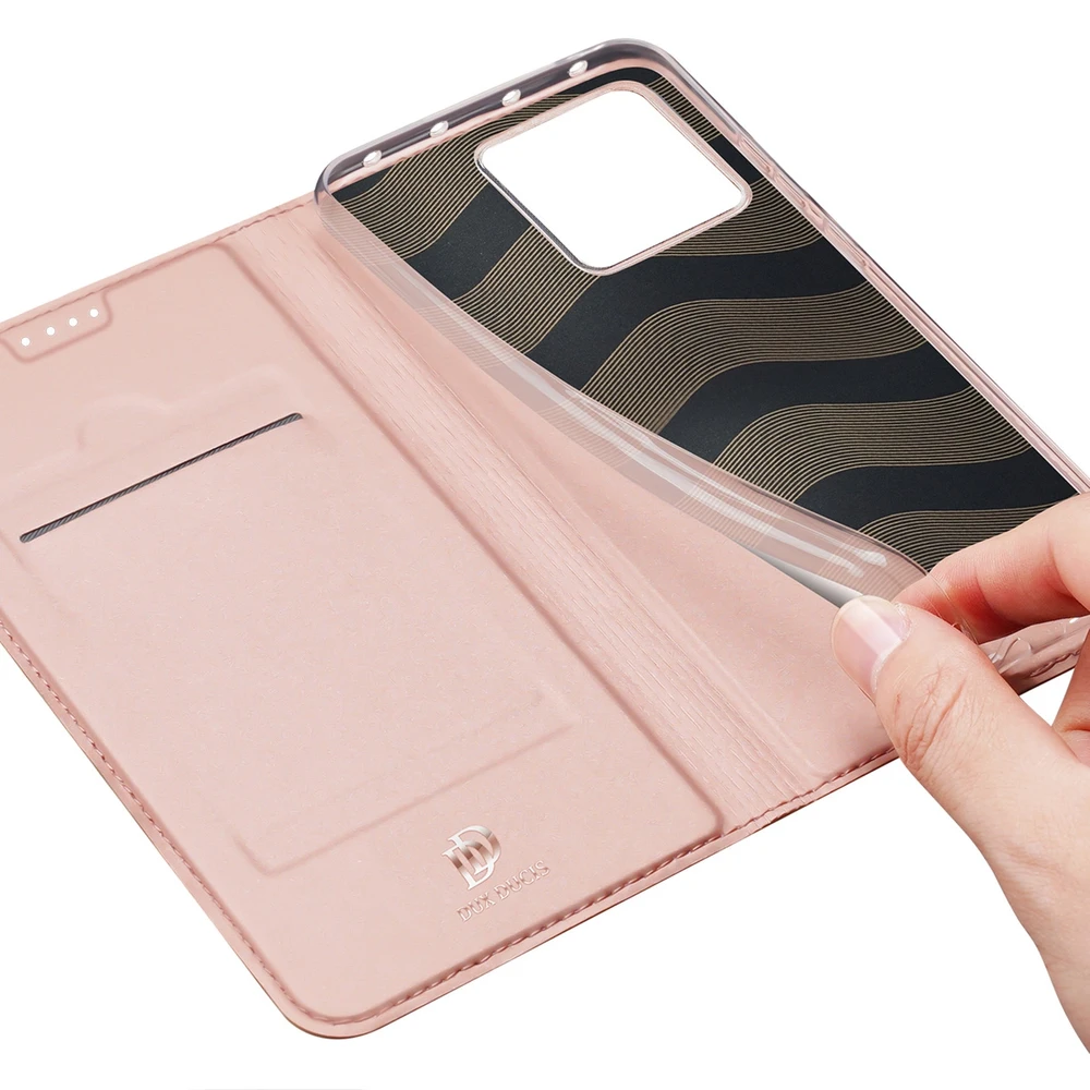 Dux Ducis Skin Pro Xiaomi 13 atverčiamas Card Wallet su stoveliu dėklas telefonui rožinės spalvos