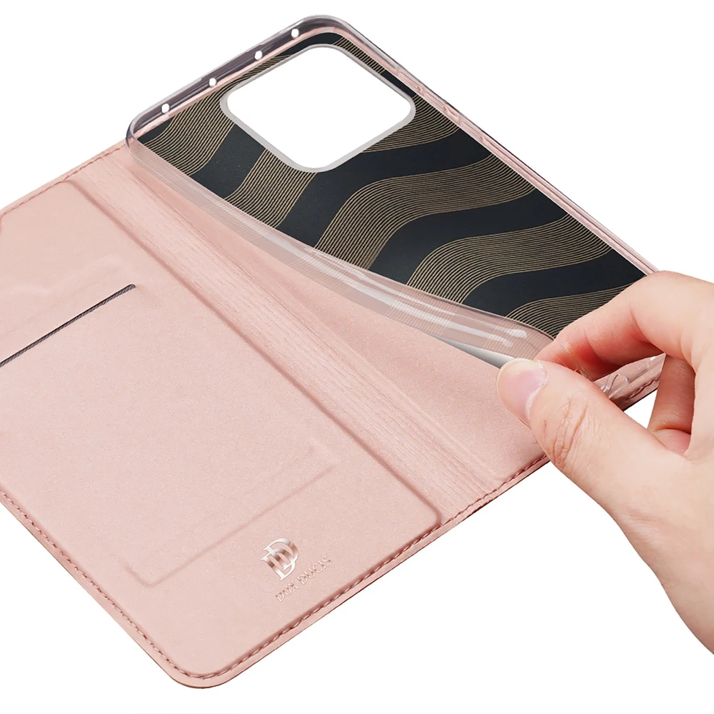Dux Ducis Skin Pro Xiaomi 13 Pro atverčiamas Card Wallet su stoveliu dėklas telefonui rožinės spalvos