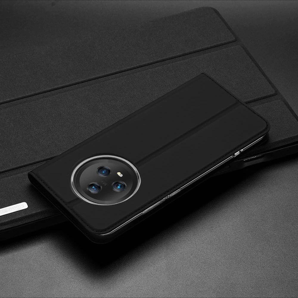 Dux Ducis Skin Pro Honor Magic5 atverčiamas card wallet su stoveliu dėklas telefonui juodos spalvos