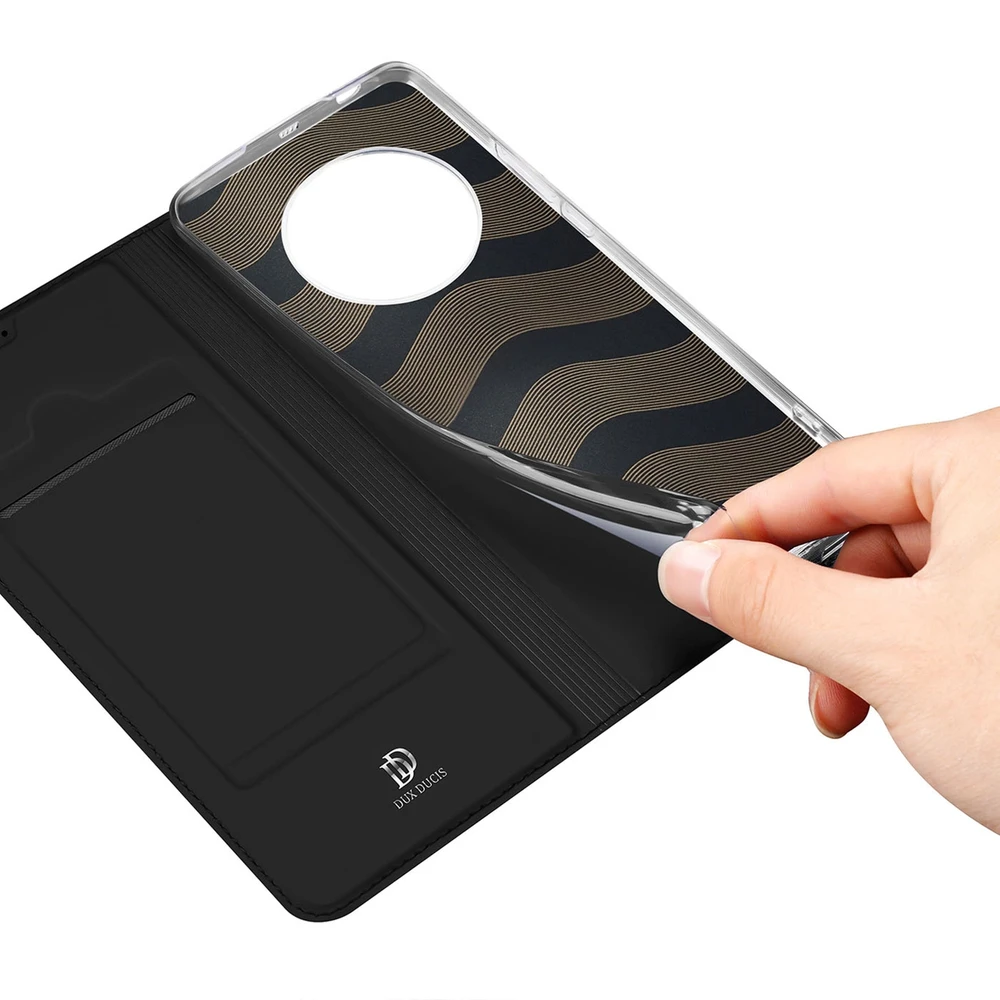 Dux Ducis Skin Pro Honor Magic5 atverčiamas card wallet su stoveliu dėklas telefonui juodos spalvos