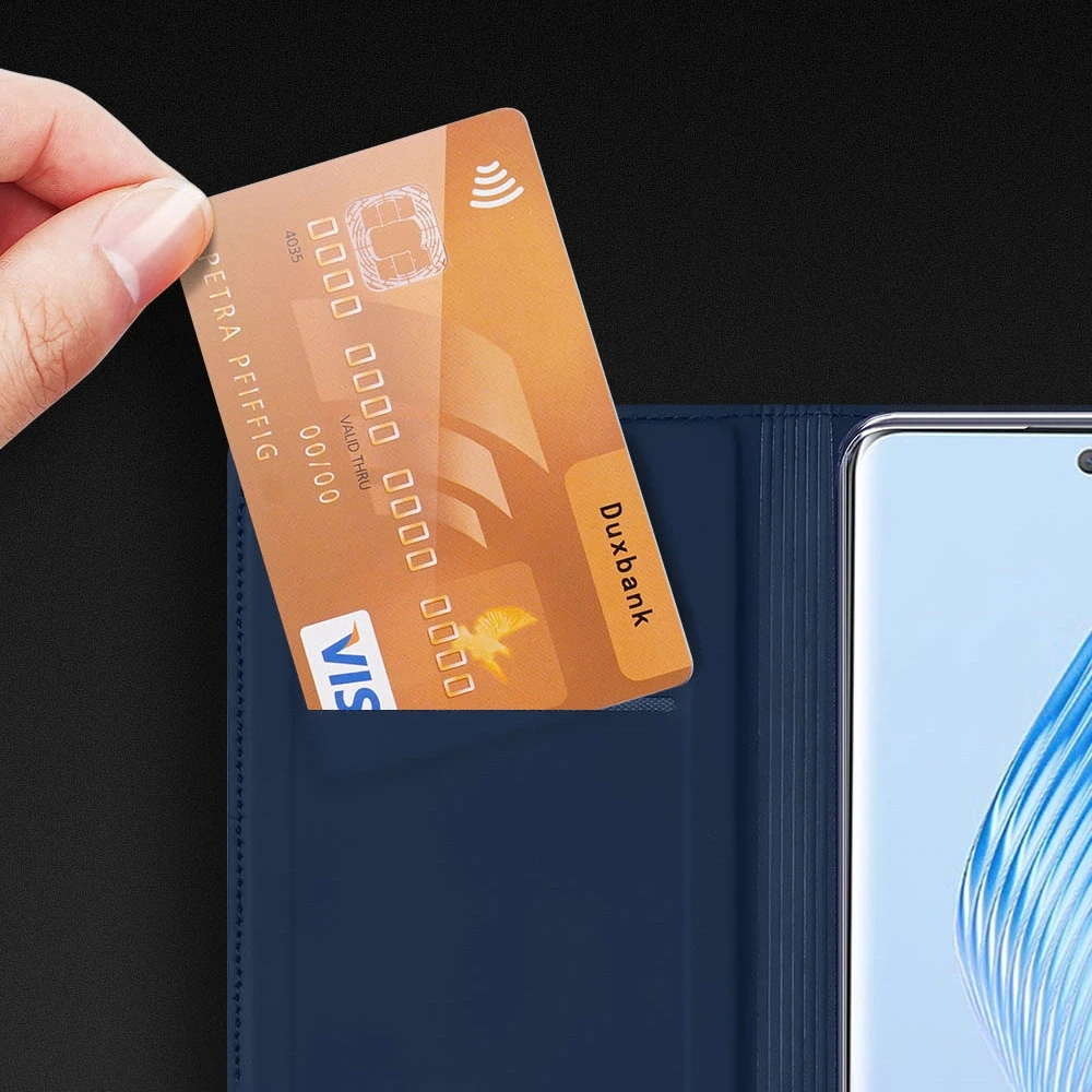 Dux Ducis Skin Pro Honor Magic5 atverčiamas card wallet su stoveliu dėklas telefonui juodos spalvos