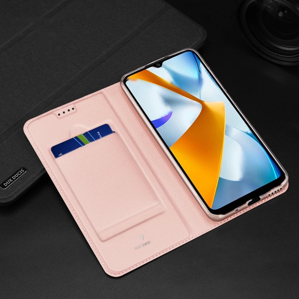 Dux Ducis Skin Pro Oppo Reno 8 atverčiamas card wallet su stoveliu dėklas telefonui juodos spalvos
