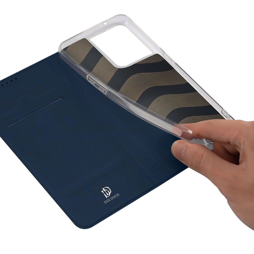 Dux Ducis Skin Pro Oppo Reno 8 atverčiamas card wallet su stoveliu dėklas telefonui mėlynos spalvos