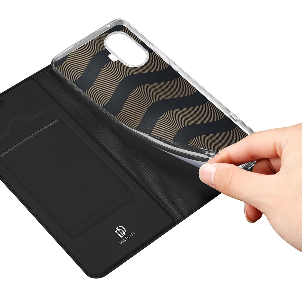 Dux Ducis Skin Pro Realme 10 Pro atverčiamas Card Wallet su stoveliu dėklas telefonui juodos spalvos