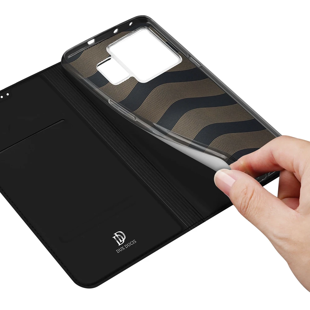 Dux Ducis Skin Pro Realme GT Neo 5 / Realme GT3 atverčiamas Card Wallet su stoveliu dėklas telefonui juodos spalvos