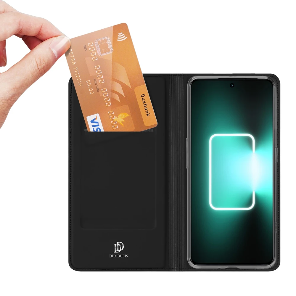 Dux Ducis Skin Pro Realme GT Neo 5 / Realme GT3 atverčiamas Card Wallet su stoveliu dėklas telefonui juodos spalvos