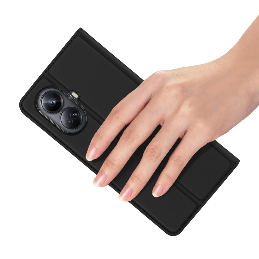 Dux Ducis Skin Pro Realme 10 Pro atverčiamas Card Wallet su stoveliu dėklas telefonui juodos spalvos