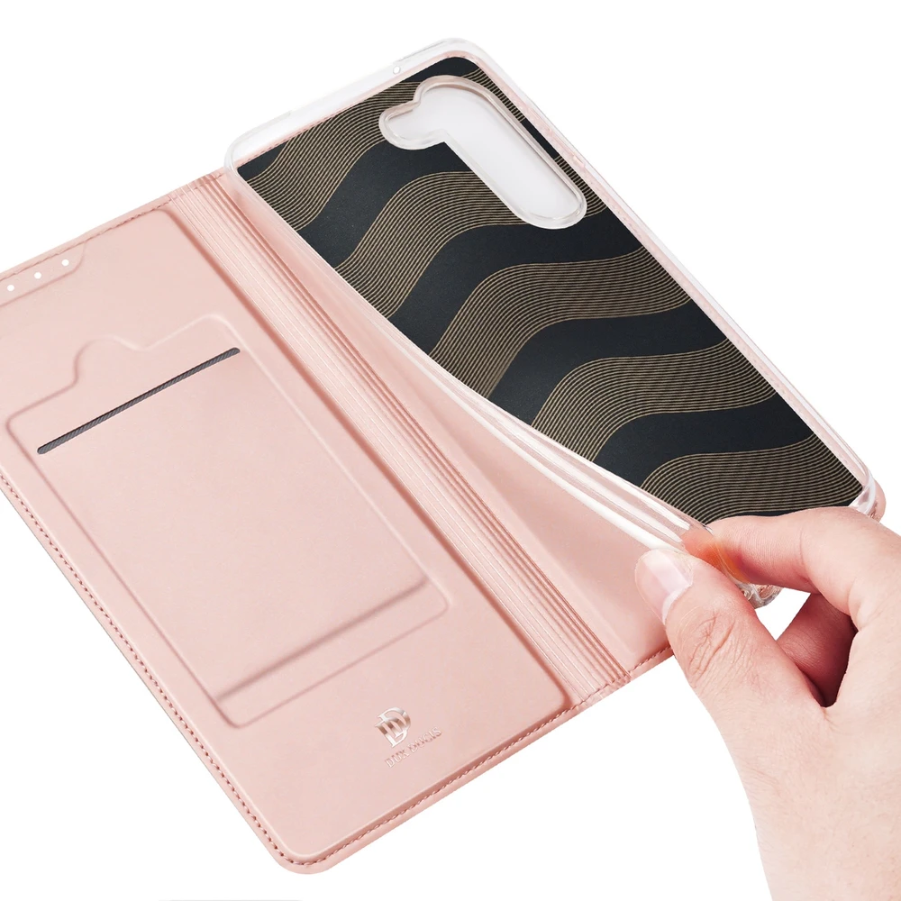 Dux Ducis Skin Pro Samsung Galaxy S23 Plus atverčiamas card wallet su stoveliu dėklas telefonui rožinės spalvos