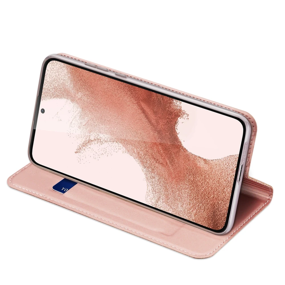 Dux Ducis Skin Pro Samsung Galaxy S23 Plus atverčiamas card wallet su stoveliu dėklas telefonui rožinės spalvos