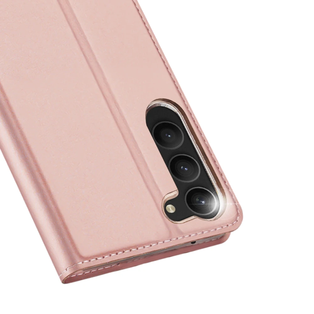 Dux Ducis Skin Pro Samsung Galaxy S23 Plus atverčiamas card wallet su stoveliu dėklas telefonui rožinės spalvos