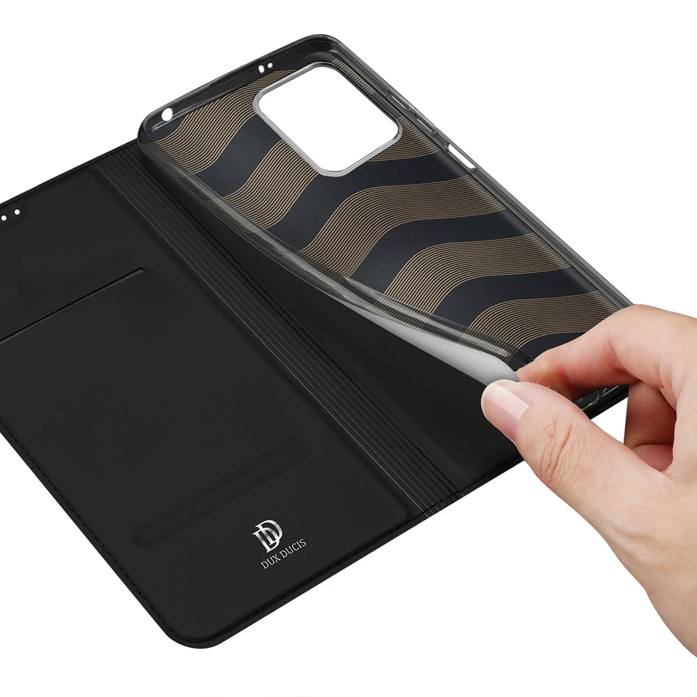 Dux Ducis Skin Pro Xiaomi Redmi Note 12 Pro+ atverčiamas card wallet su stoveliu dėklas telefonui juodos spalvos