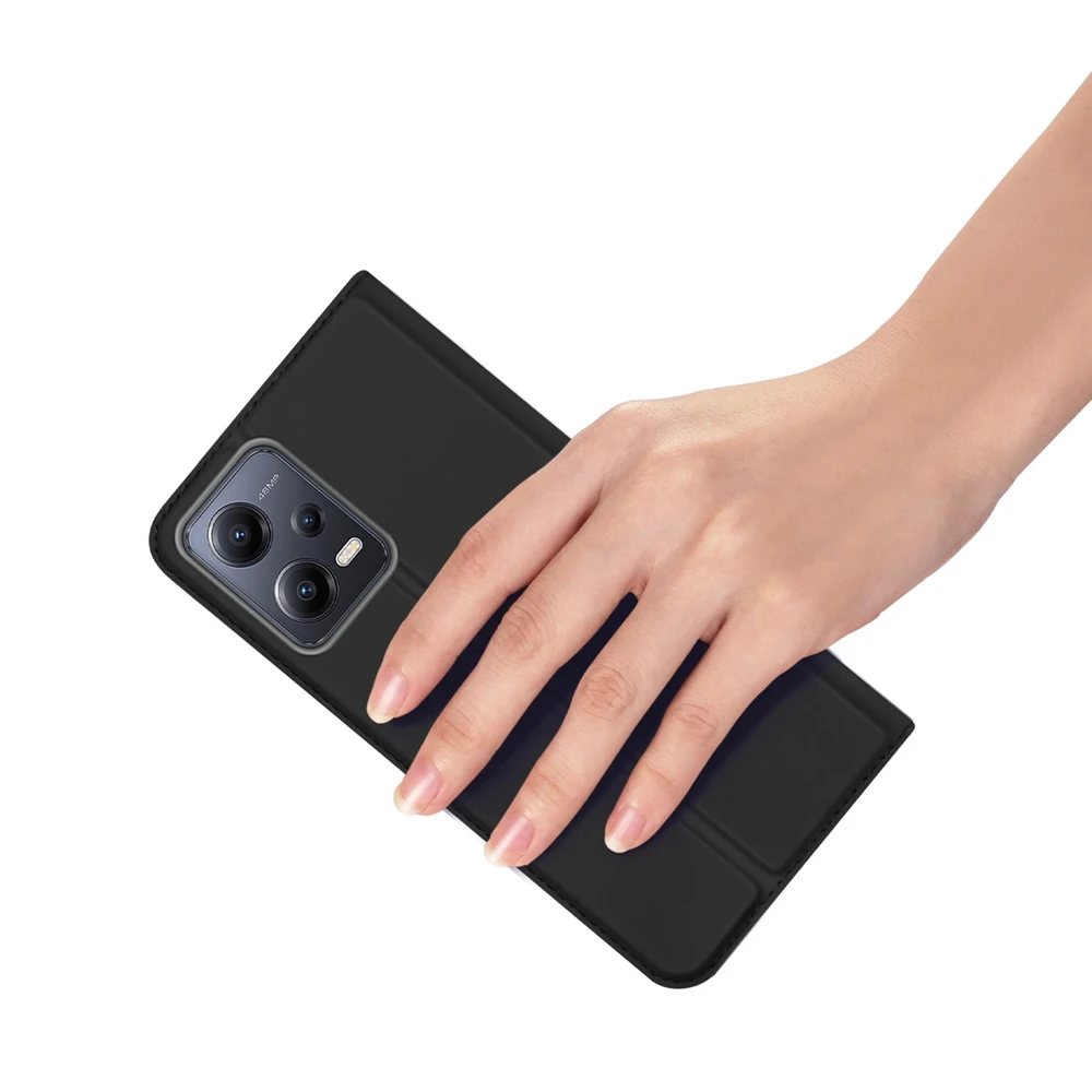 Dux Ducis Skin Pro Xiaomi Redmi Note 12 Pro+ atverčiamas card wallet su stoveliu dėklas telefonui juodos spalvos