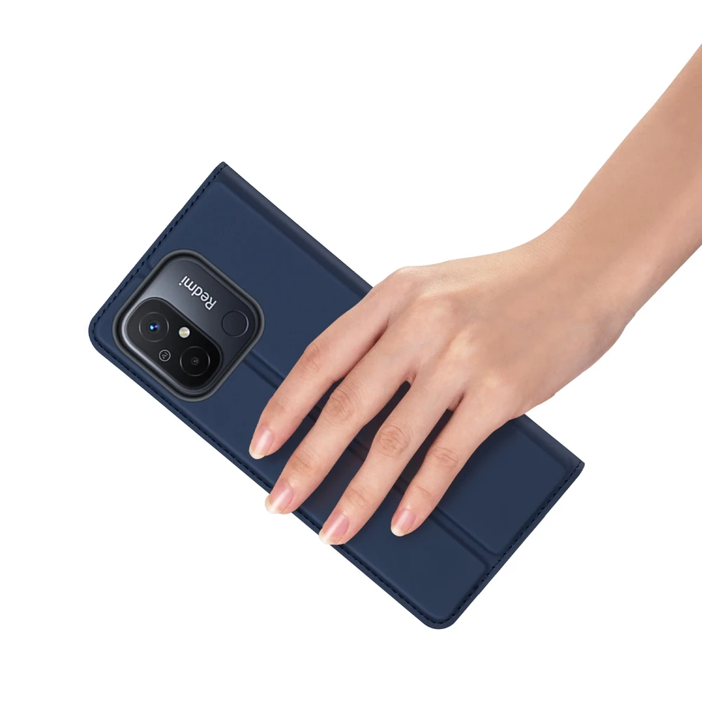 Dux Ducis Skin Pro Xiaomi Redmi 11A / Poco C55 / Redmi 12C atverčiamas Card Wallet su stoveliu dėklas telefonui mėlynos spalvos