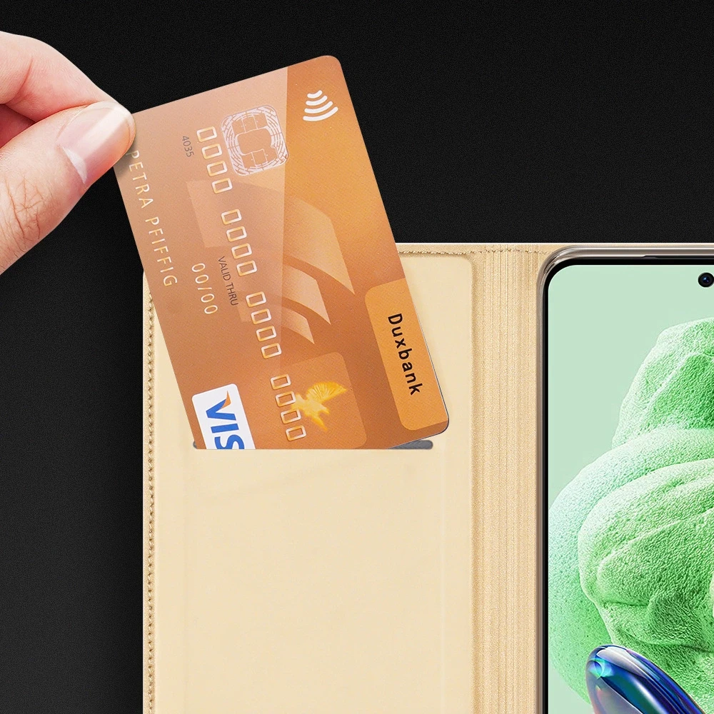 Dux Ducis Skin Pro Xiaomi Redmi Note 12 Pro+ atverčiamas card wallet su stoveliu dėklas telefonui juodos spalvos