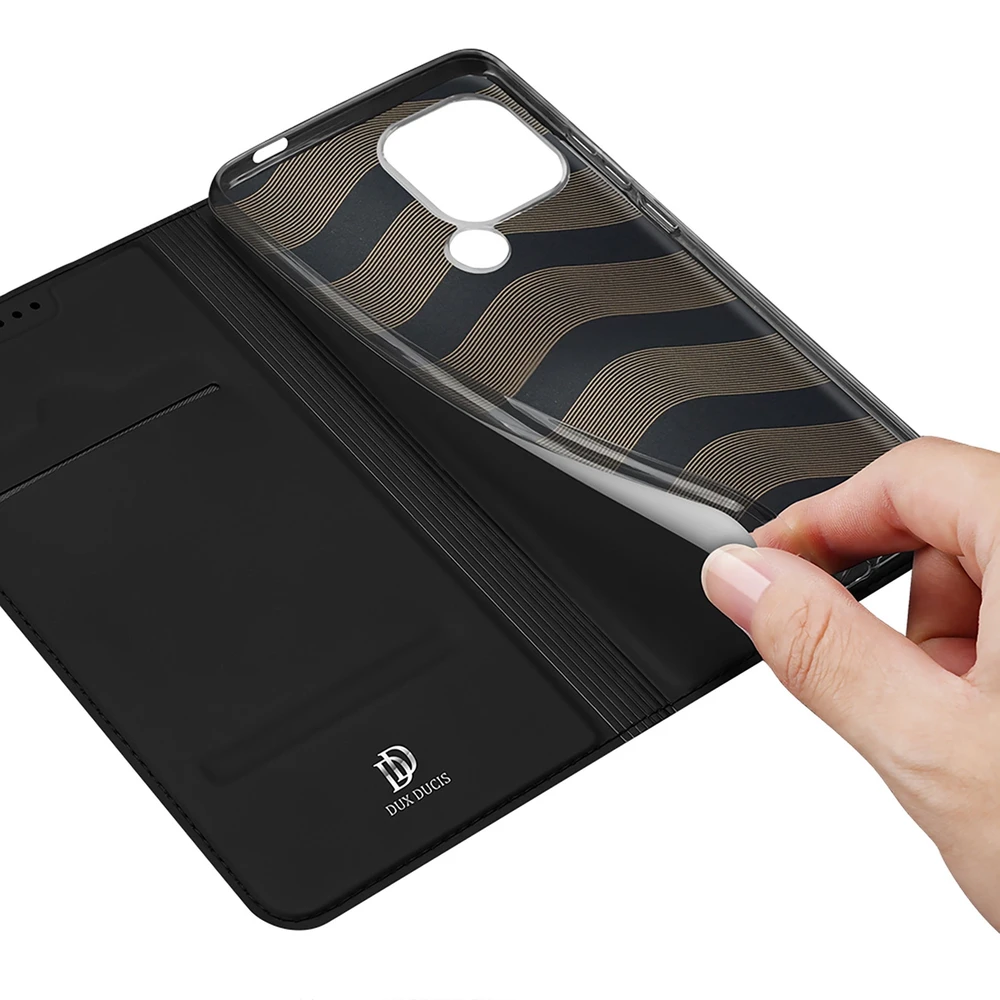Dux Ducis Skin Pro Xiaomi Redmi A1+ atverčiamas Card Wallet su stoveliu dėklas telefonui juodos spalvos