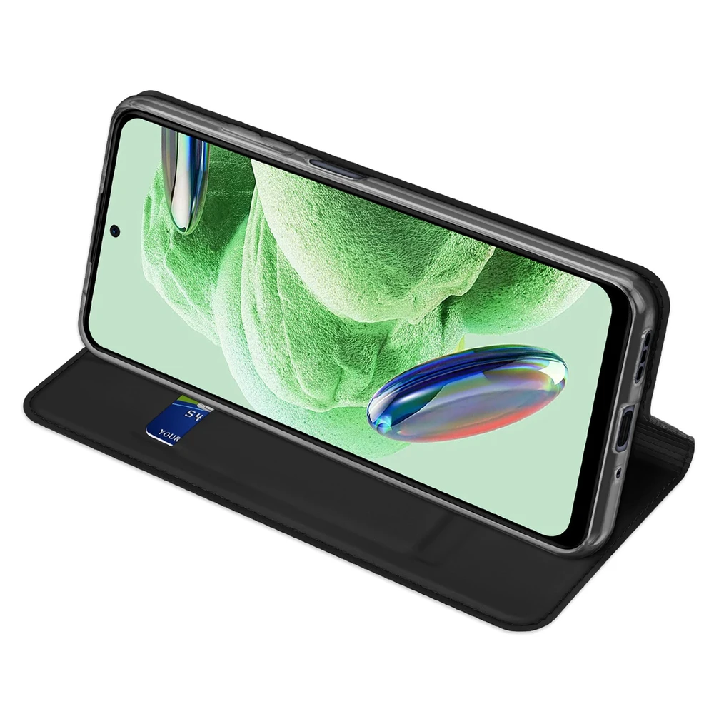Dux Ducis Skin Pro Xiaomi Redmi Note 12 Pro+ atverčiamas card wallet su stoveliu dėklas telefonui juodos spalvos