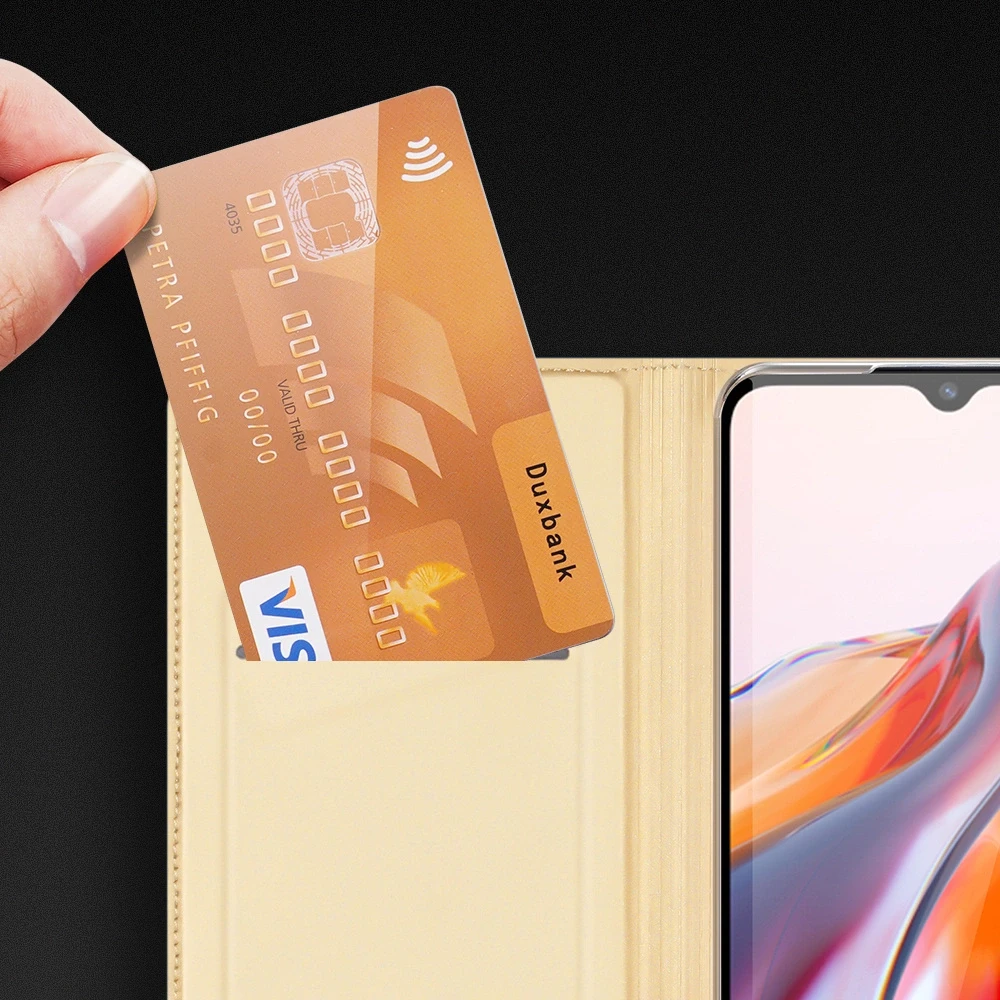 Dux Ducis Skin Pro Xiaomi Redmi 11A / Poco C55 / Redmi 12C atverčiamas Card Wallet su stoveliu dėklas telefonui mėlynos spalvos
