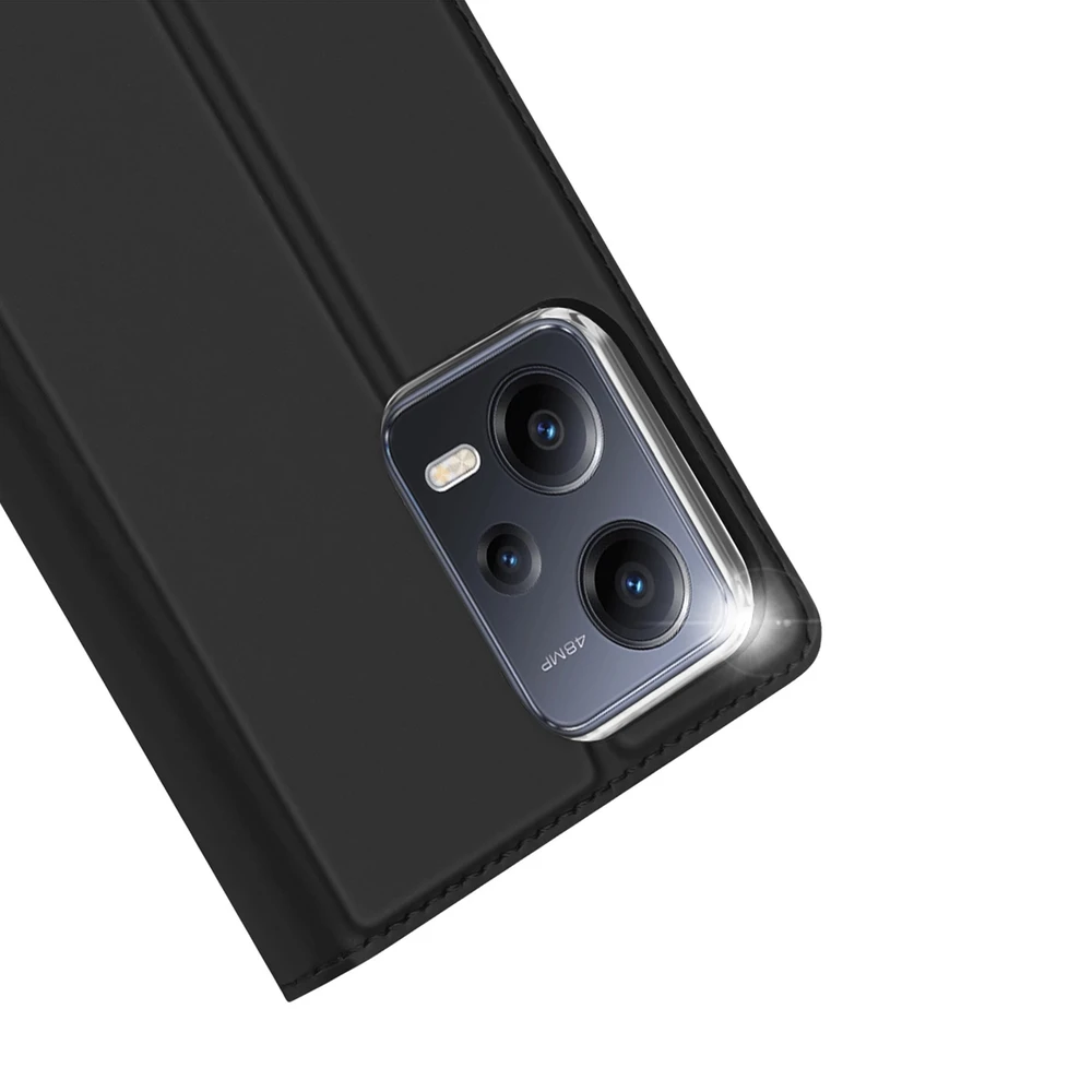 Dux Ducis Skin Pro Xiaomi Redmi Note 12 Pro+ atverčiamas card wallet su stoveliu dėklas telefonui juodos spalvos