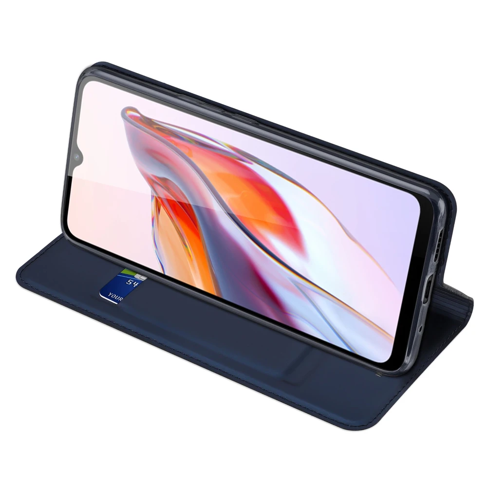 Dux Ducis Skin Pro Xiaomi Redmi 11A / Poco C55 / Redmi 12C atverčiamas Card Wallet su stoveliu dėklas telefonui mėlynos spalvos