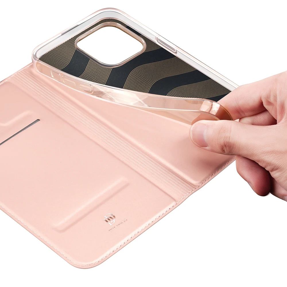 Dux Ducis atverčiamas dėklas SKIN PRO skirtas Apple iPhone 14 Pro Max rožinės spalvos
