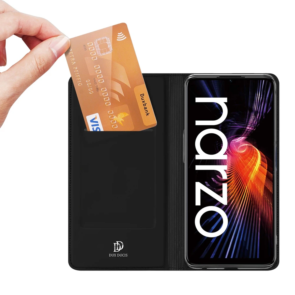 Dux Ducis Skin Pro atverčiamas Realme Narzo 50A dėklas telefonui juodos spalvos
