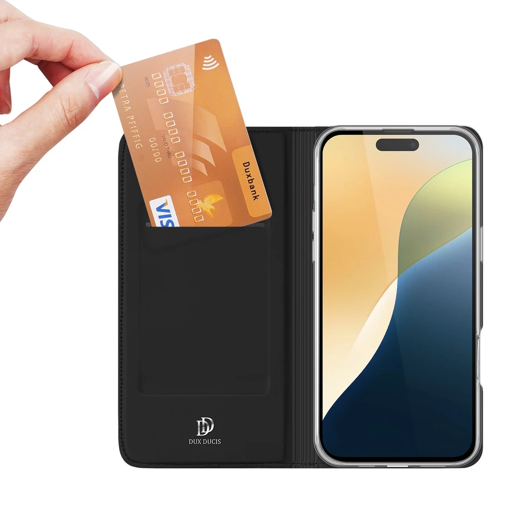 Dux Ducis atverčiamas dėklas SKIN PRO skirtas Apple iPhone 16 Plus juodos spalvos