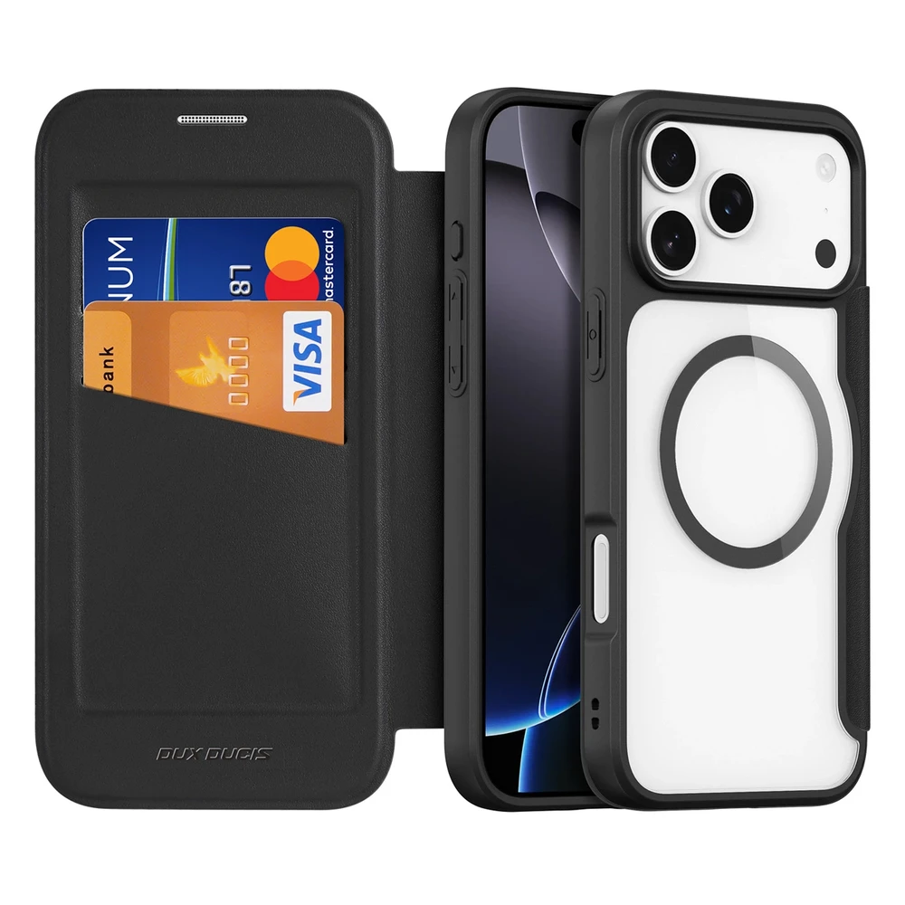 Dux Ducis Skin X Pro dėklas skirtas Apple iPhone 17 Pro with Wallet, MagSafe Compatible – juodos spalvos