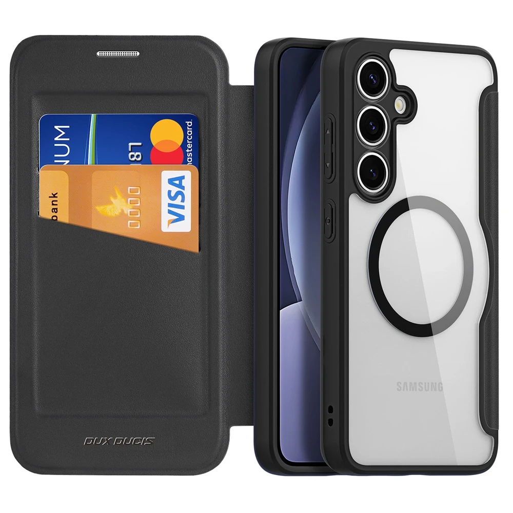 Dux Ducis atverčiamas dėklas SKIN X PRO suderinamas su MagSafe skirtas Samsung Galaxy S25 Plus juodos spalvos