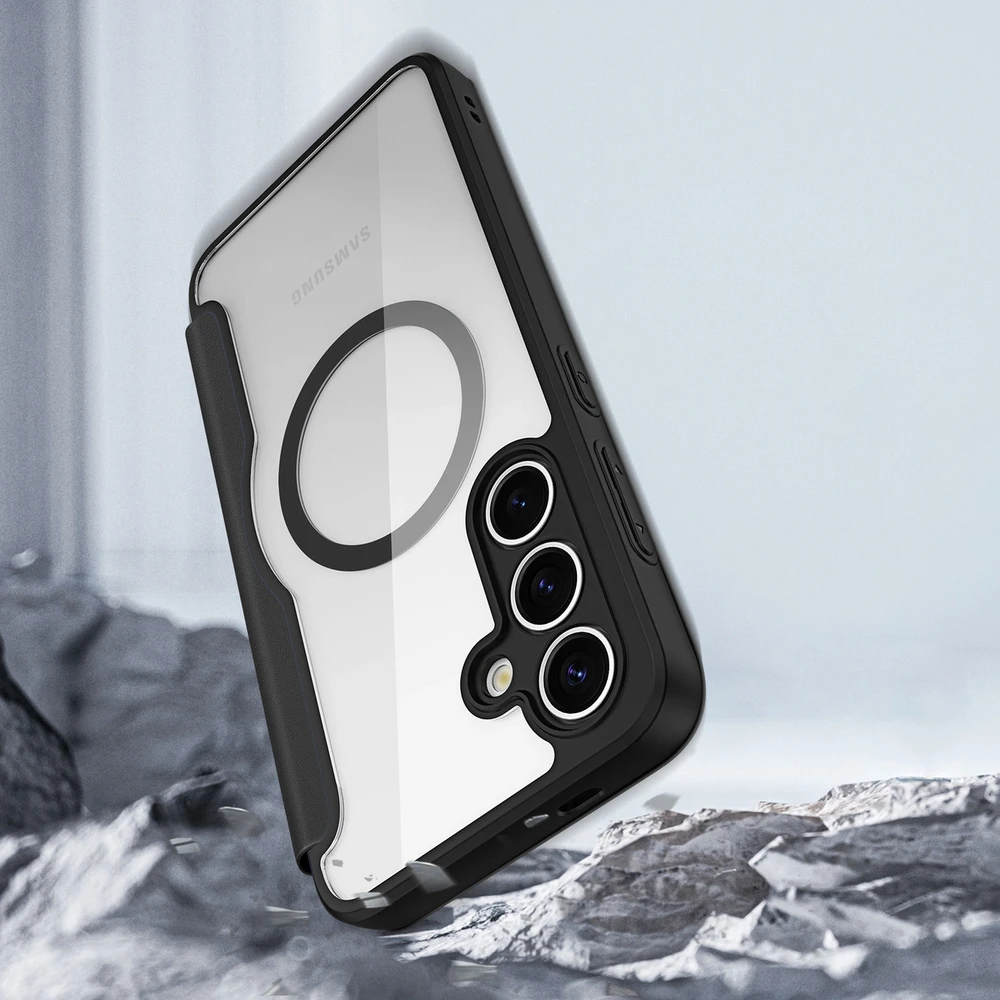 Dux Ducis atverčiamas dėklas SKIN X PRO suderinamas su MagSafe skirtas Samsung Galaxy S25 Plus juodos spalvos