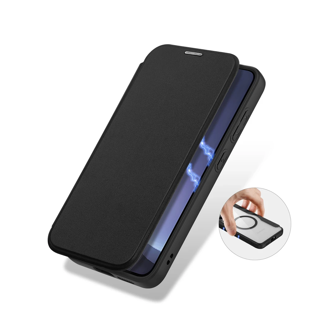 Dux Ducis atverčiamas dėklas SKIN X PRO suderinamas su MagSafe skirtas Samsung Galaxy S25 Plus juodos spalvos