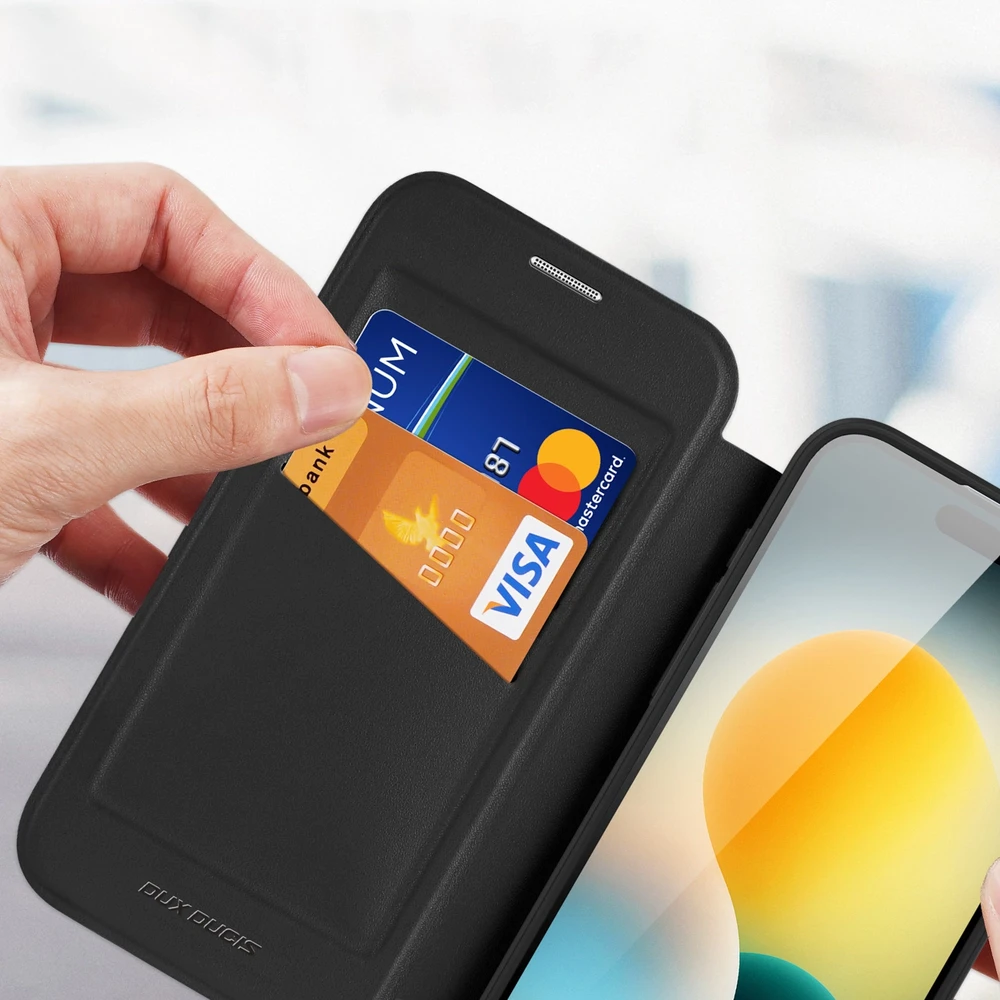 Dux Ducis Skin X Pro Apple iPhone 17 Air dėklas su Wallet, MagSafe Compatible – juodos spalvos