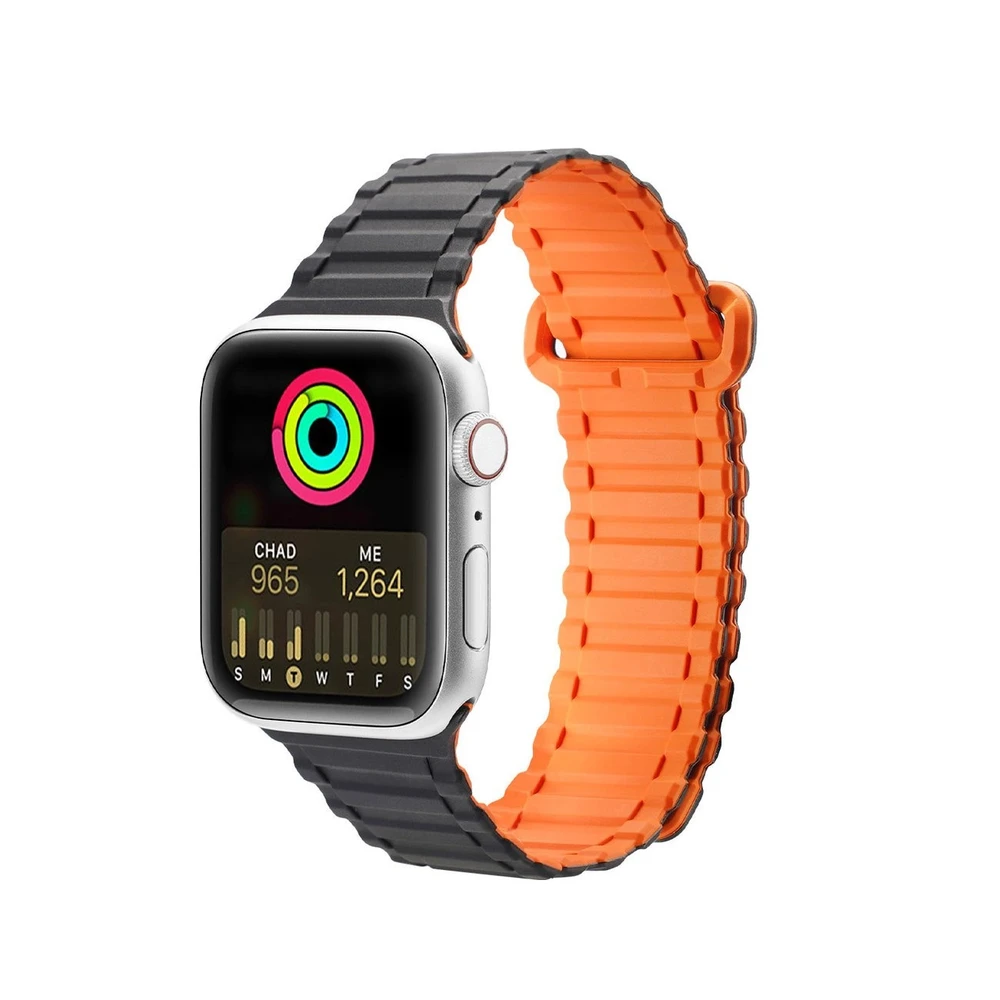 Dux Ducis apyrankė (Armor Version) Apple Watch SE apyrankė, 9, 8, 7, 6, 5, 4, 3, 2, 1 (41, 40, 38 mm) silikoninis Magnetic juodos ir oranžinės spalvos