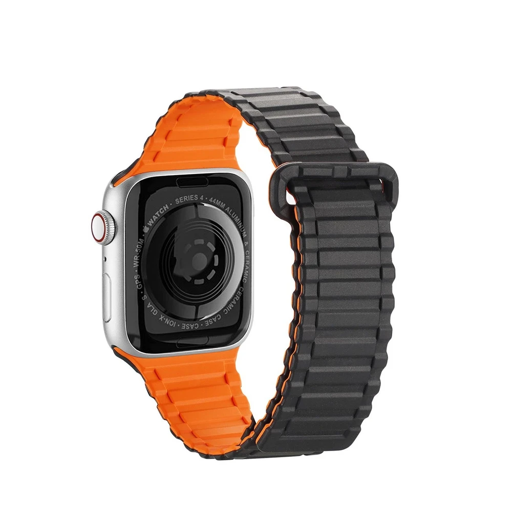 Dux Ducis apyrankė (Armor Version) Apple Watch SE apyrankė, 9, 8, 7, 6, 5, 4, 3, 2, 1 (41, 40, 38 mm) silikoninis Magnetic juodos ir oranžinės spalvos