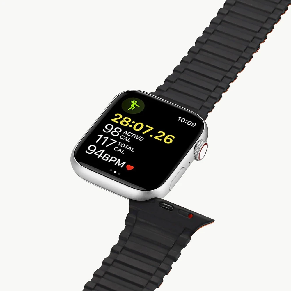 Dux Ducis apyrankė (Armor Version) Apple Watch SE apyrankė, 9, 8, 7, 6, 5, 4, 3, 2, 1 (41, 40, 38 mm) silikoninis Magnetic juodos ir oranžinės spalvos
