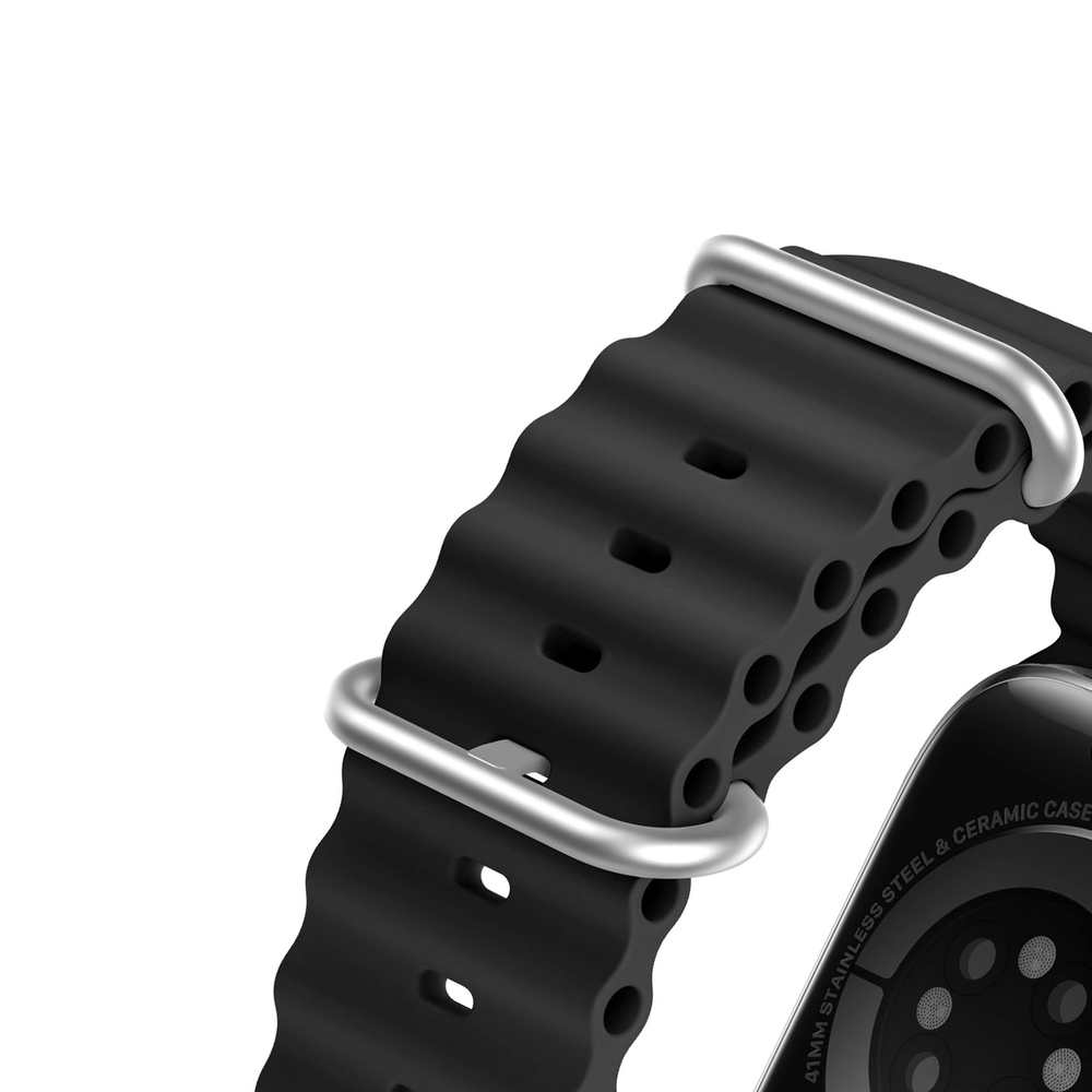 Dux Ducis Apyrankė Apple Watch 9 / 8 / 7 / 6 / 5 / 4 / 3 / 2 / SE (45 / 44 / 42mm) silikoninė Band Bracelet juodos spalvos (OceanWave Version)