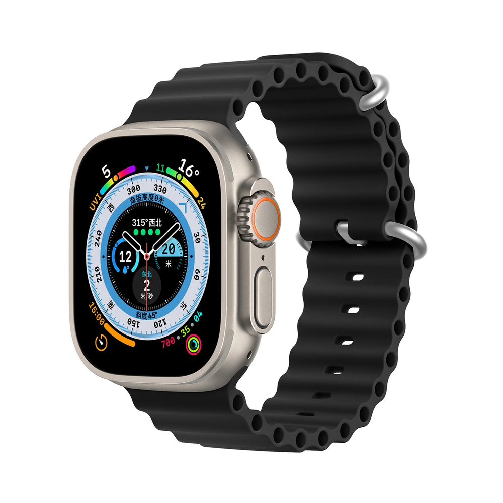 Dux Ducis Apyrankė Apple Watch 9 / 8 / 7 / 6 / 5 / 4 / 3 / 2 / SE (45 / 44 / 42mm) silikoninė Band Bracelet juodos spalvos (OceanWave Version)