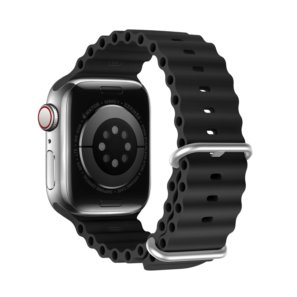 Dux Ducis Apyrankė Apple Watch 9 / 8 / 7 / 6 / 5 / 4 / 3 / 2 / SE (45 / 44 / 42mm) silikoninė Band Bracelet juodos spalvos (OceanWave Version)