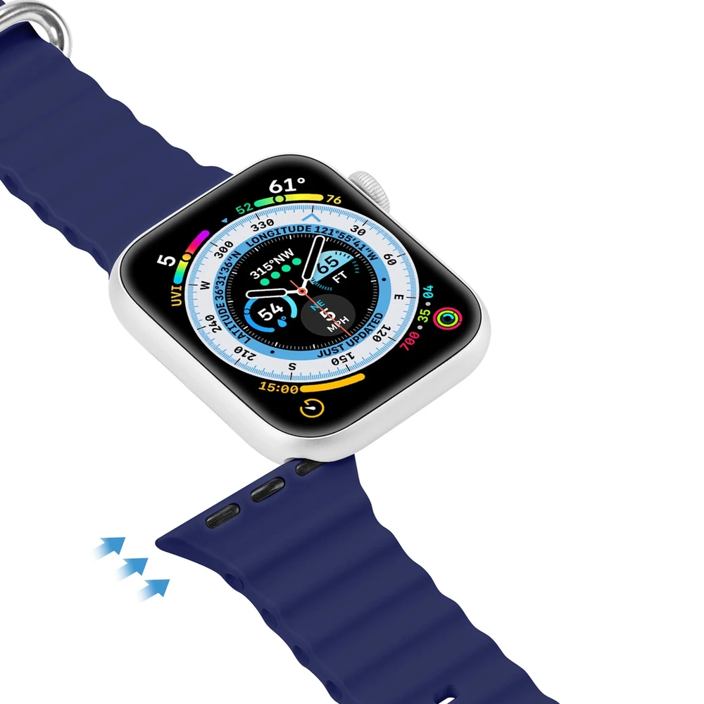 Dux Ducis apyrankė Apple Watch 9 / 8 / 7 / 6 / 5 / 4 / 3 / 2 / SE (41 / 40 / 38mm) silikoninė mėlynos spalvos (OceanWave Version)